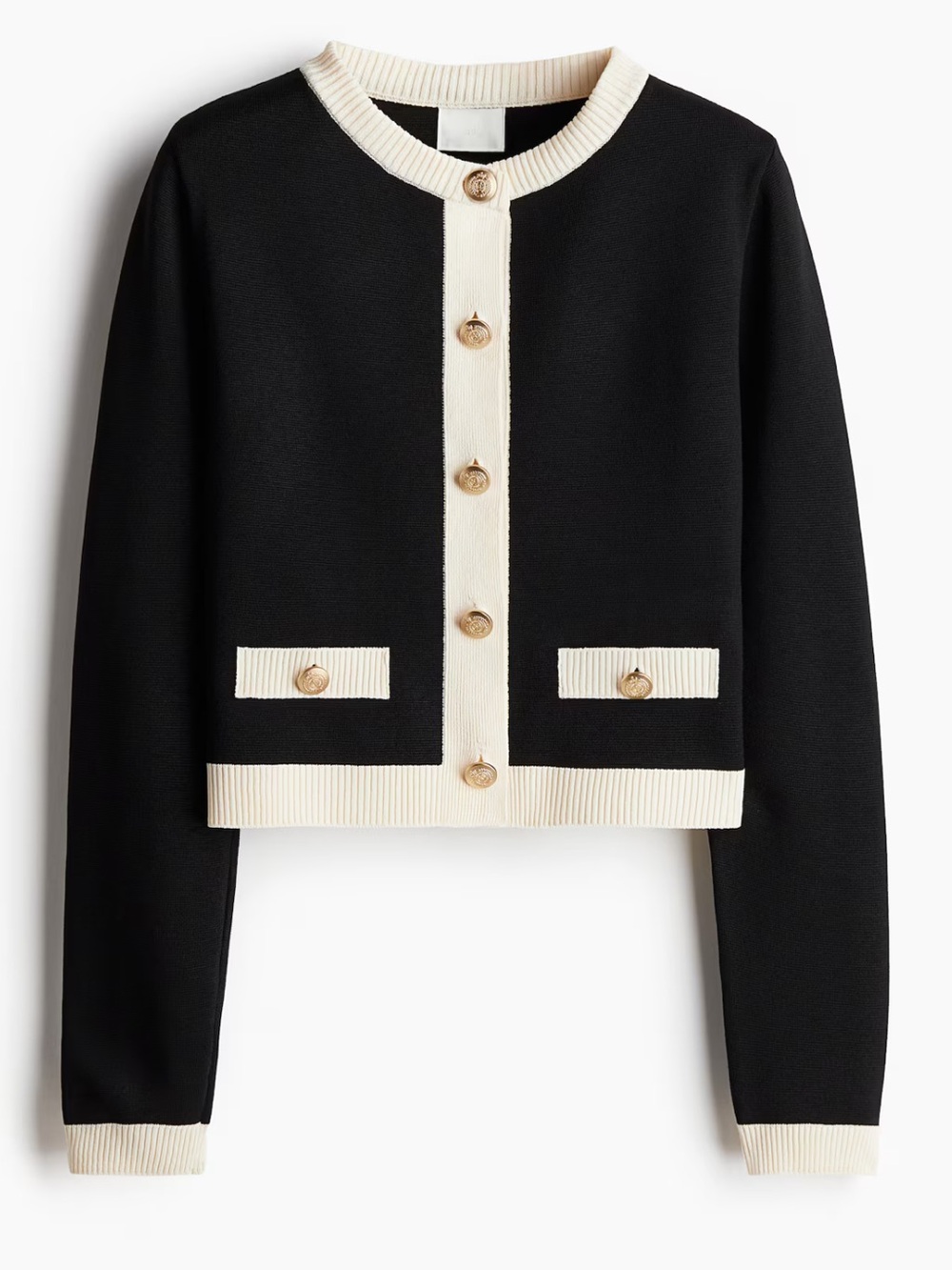 Cropped Black and Cream Contrast Button Cardigan NWOT